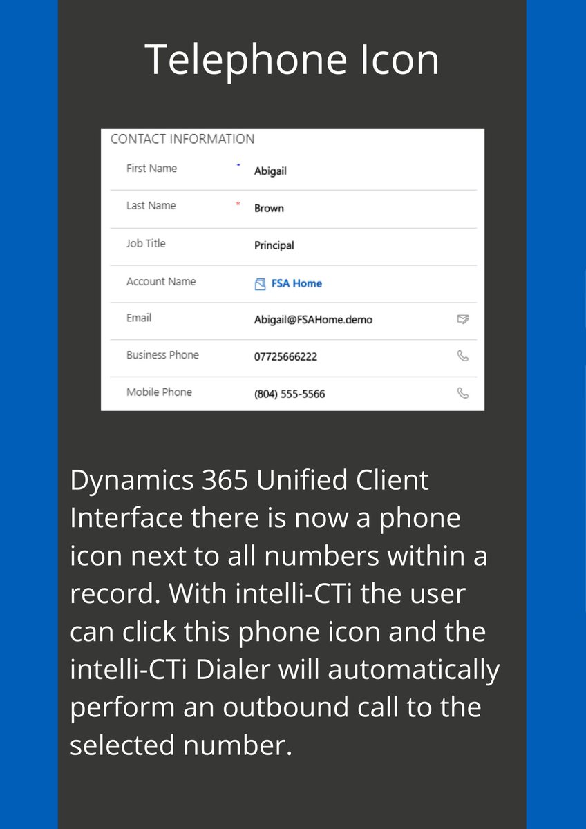 ⭐Outbound dial 4 different ways with intelliCTi ⭐

#Dynamics365 #InforCRM #CTI #CRM #Telephony