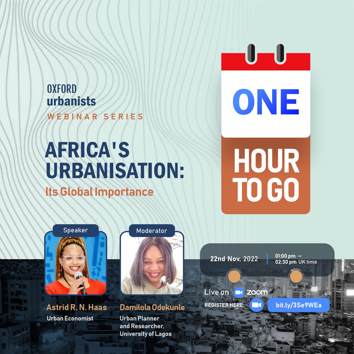 The big discussion we’ve been waiting for is here. Join us in an hour as we discuss Africa’s #Urbanisation through the lenses of those at its forefront.

Featuring <a href="/astihaas/">Astrid R.N. Haas</a>  &amp; moderated by <a href="/damiodekunle/">Damilola Odekunle</a>  

Register here: https: bit.ly/3Se9WEa