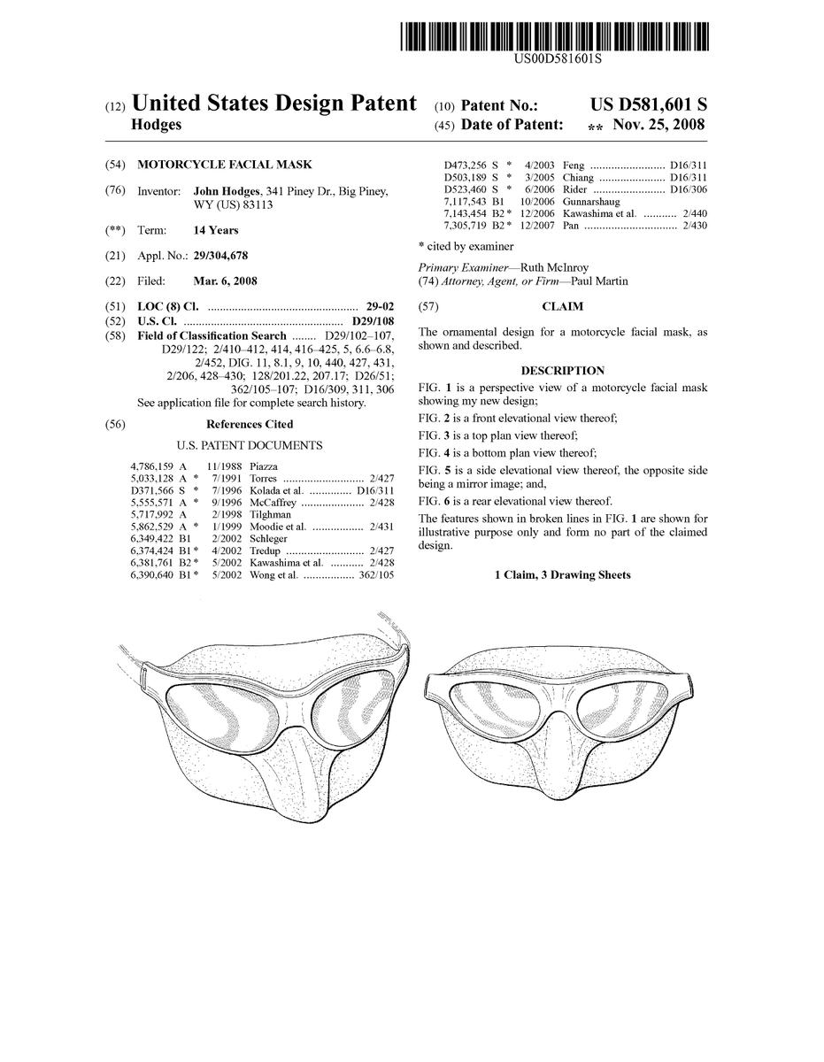 uspatentbot's tweet photo. USD581601S1 - Motorcycle facial mask 
        
https://t.co/tng6QGH3Vy https://t.co/FSmIeMmXIm