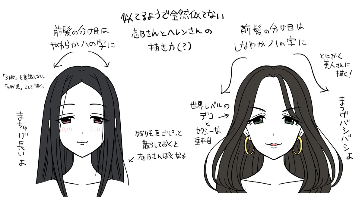 志乃さんとヘレンさん描くとき個人的に意識してるとこ 