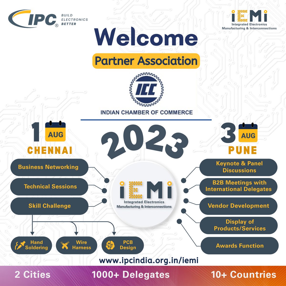 <a href="/ICC_Chamber/">Indian Chamber of Commerce</a>, the premier body of business and industry having headquarter in #kolkata, supporting IPC INDIA organized #IEMI scheduled at #chennai on #August 1 &amp; #pune on #august 3, 2023.
Please visit lnkd.in/dKmT-5qF for more information. #networking #events #Electronics