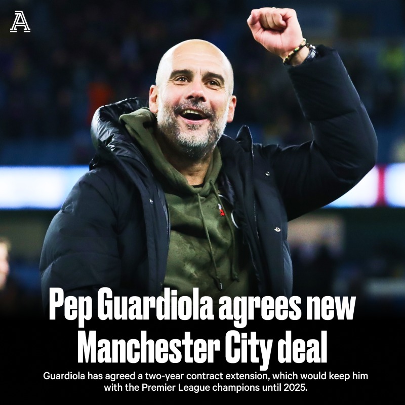 TheAthleticFC's tweet photo. 𝗘𝘅𝗰𝗹𝘂𝘀𝗶𝘃𝗲: Manchester City manager Pep Guardiola has agreed a two-year contract extension committing him to the club until 2025.

More from @David_Ornstein, @polballus and @SamLee