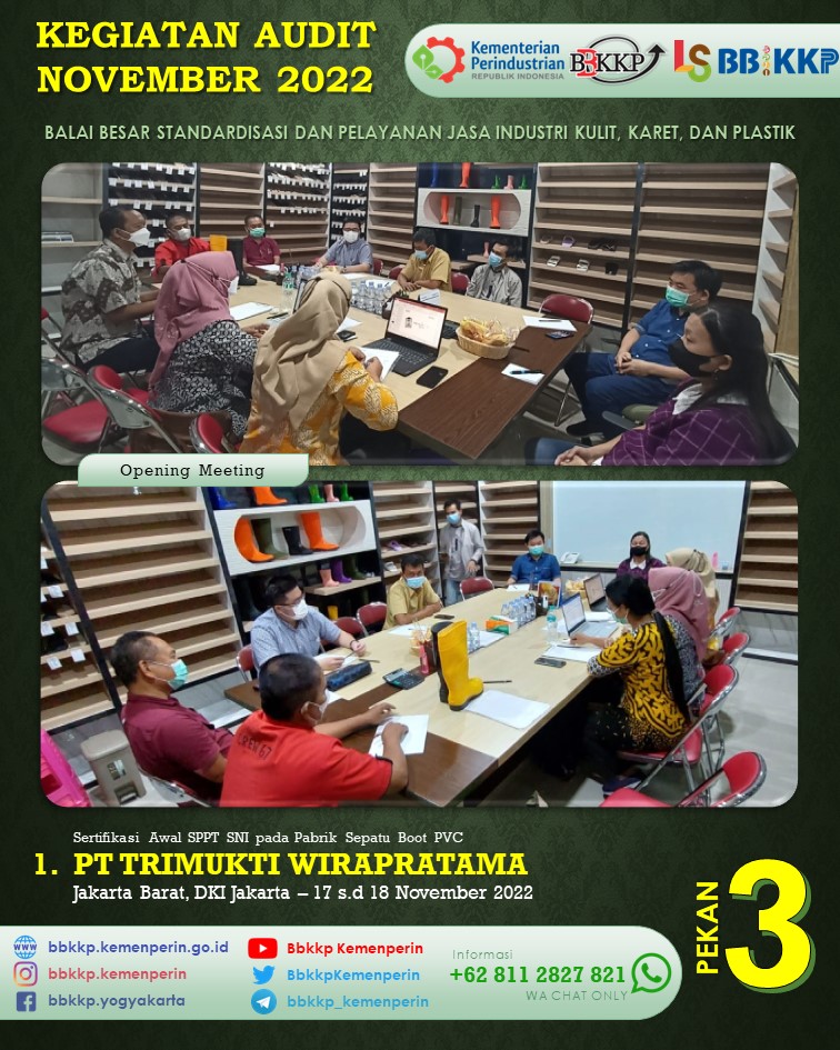 BbkkpKemenperin's tweet image. Pekan ke 3 Bulan November 2022 kemarin, Lembaga Sertifikasi BBSPJIKKP melaksanakan 2 kegiatan audit:
1. PT TRIMUKTI WIRAPRATAMA di Jakarta Barat, DKI Jakarta
2. PT BUDI MAKMUR JAYAMURNI di Kota Yogyakarta, DIY

#kemenperin_ri #bbspjikkp #bbkkp
#sertifikasi #audit #jagaindustri