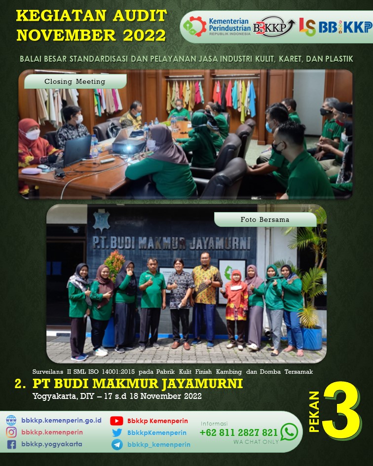 BbkkpKemenperin's tweet image. Pekan ke 3 Bulan November 2022 kemarin, Lembaga Sertifikasi BBSPJIKKP melaksanakan 2 kegiatan audit:
1. PT TRIMUKTI WIRAPRATAMA di Jakarta Barat, DKI Jakarta
2. PT BUDI MAKMUR JAYAMURNI di Kota Yogyakarta, DIY

#kemenperin_ri #bbspjikkp #bbkkp
#sertifikasi #audit #jagaindustri