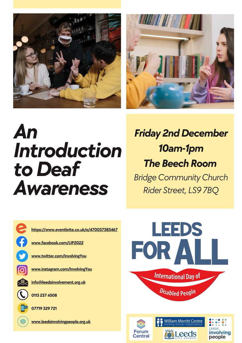 An Introduction to #DeafAwareness - Friday 2nd December, 10am-1pm @ Bridge Community Church, Rider Street, LS9 7BQ. Book here: eventbrite.co.uk/e/470037383467 #IDODP #IDDP #InternationalDayofDisabledPeople