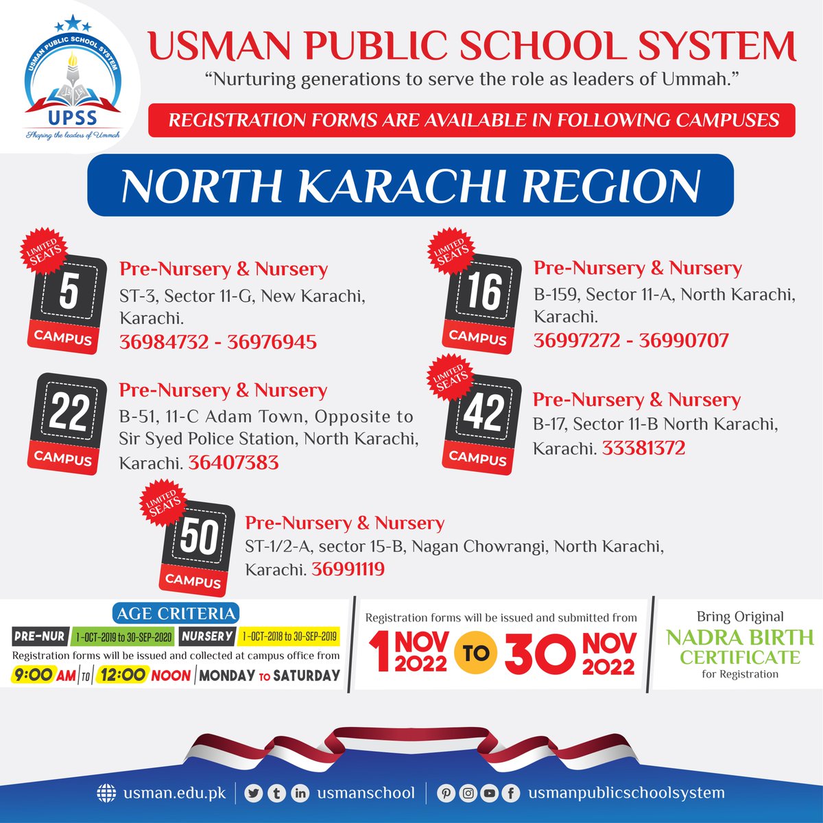 UsmanSchool's tweet photo. 1/3 Last date of registration 30 November 2022
#Registrationopen #admission2023_24 #NextSession #admissionsopen #preschool #student #Karachi #bestschool #TopIslamicSchool #applynow #Pre_Primary #Pre_Nursery #nursery https://t.co/m4PNZ7JSnJ