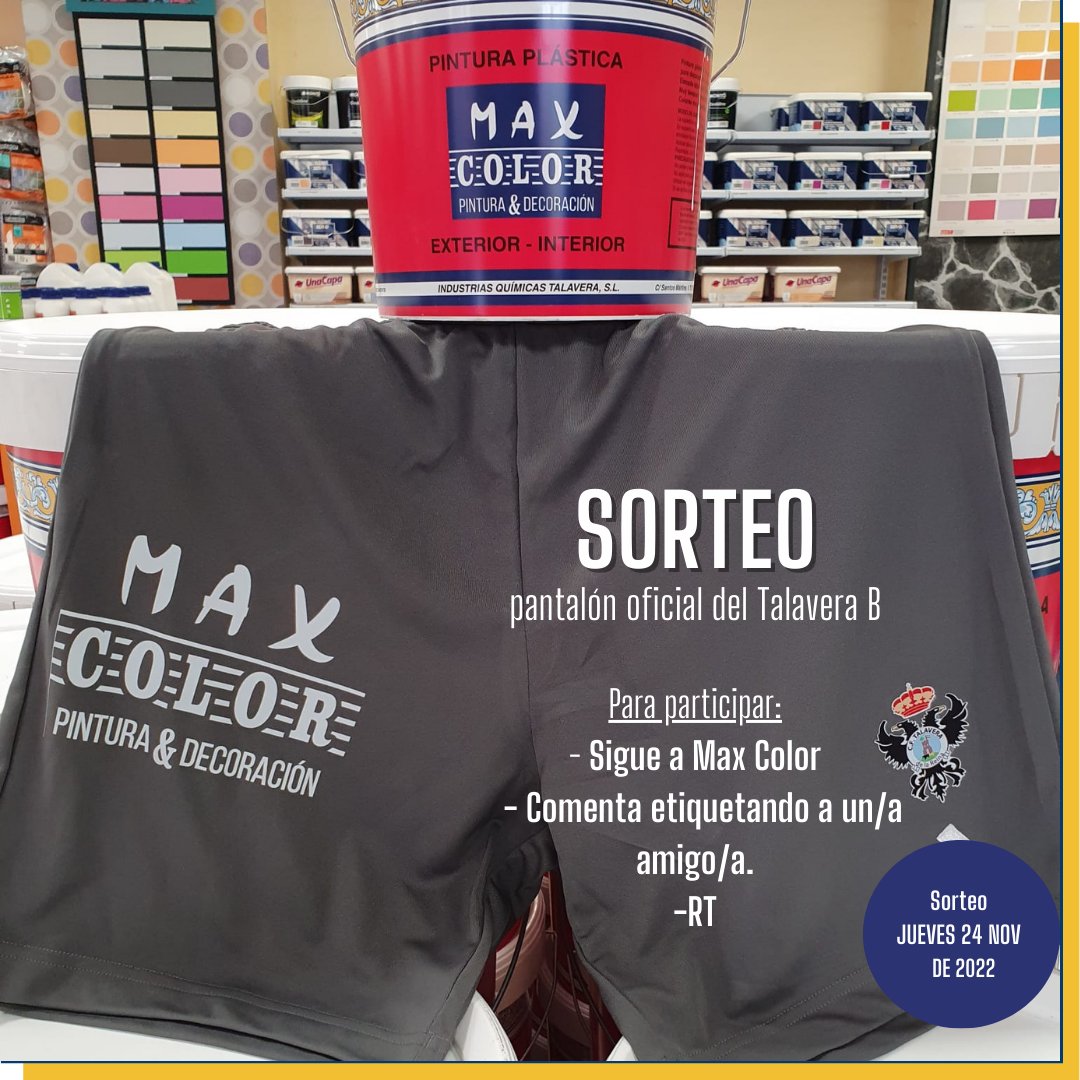 maxcolorpintura's tweet photo. ¡SORTEO del pantalón oficial del Talavera B (@CanteraCFT) al que tenemos el honor de sponsorizar!

¡Así celebramos la 1ª victoria de la temporada del @CFTalavera!

Participa:
👆 Sigue a Max Color.
✌️ Haz RT en esta publicación
👌 Comenta etiquetando a un/a amigo/a

#VamosTala https://t.co/H2nQuTvAvx