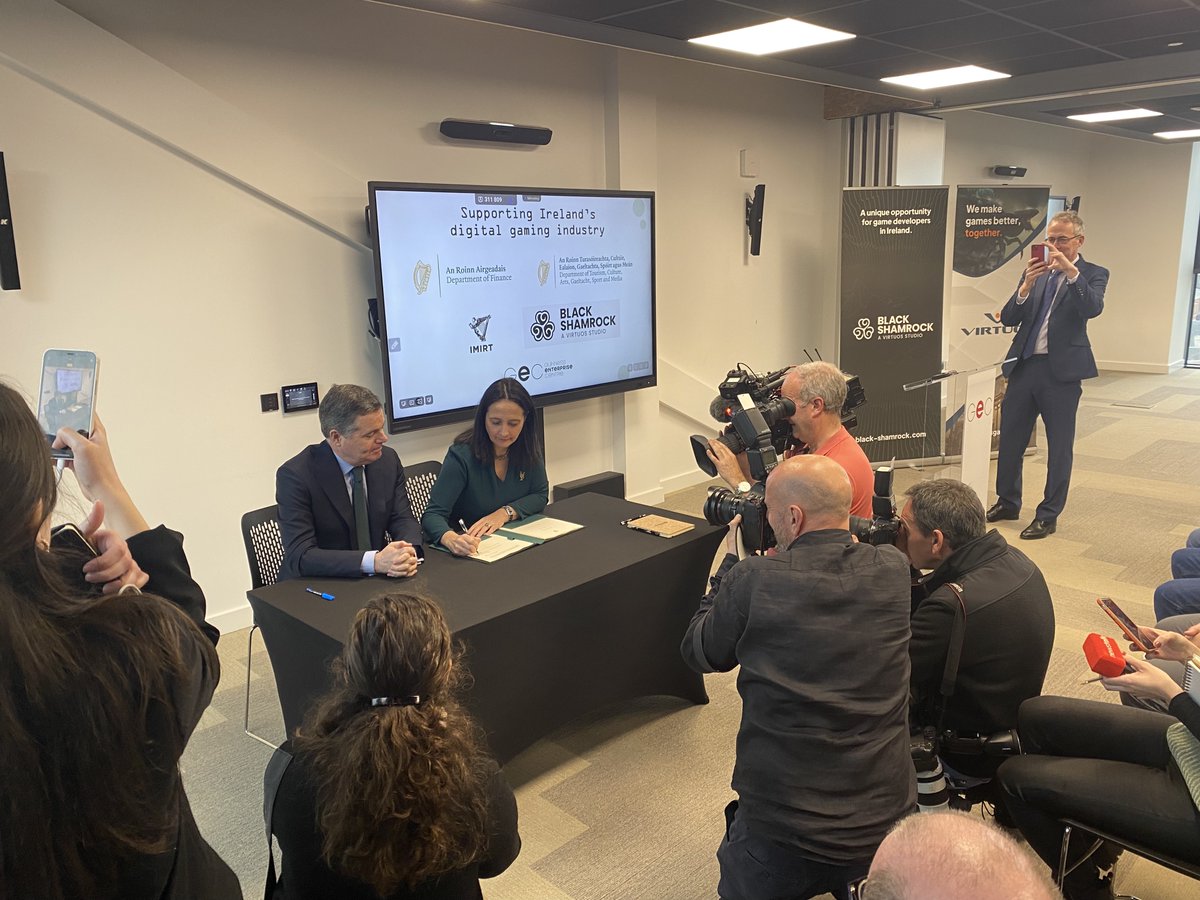_Black_Shamrock's tweet image. We were delighted to host the official launch of the Tax Credit for Digital Games in Ireland at the @_Black_Shamrock offices at @GECinD8 this week with Ministers @Paschald and @cathmartingreen. 🎉
#gamesindustry #irishgames #irishgamedeveloper @Imirt_ie @IRLDeptFinance