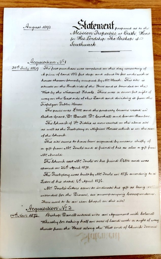Today I'm at the Archdiocese of Southwark archives looking at early Capuchin material, including this 1892 statement which details the land bought for their mission at Erith, Kent! #twitterstorians #CathHist #history #capuchins