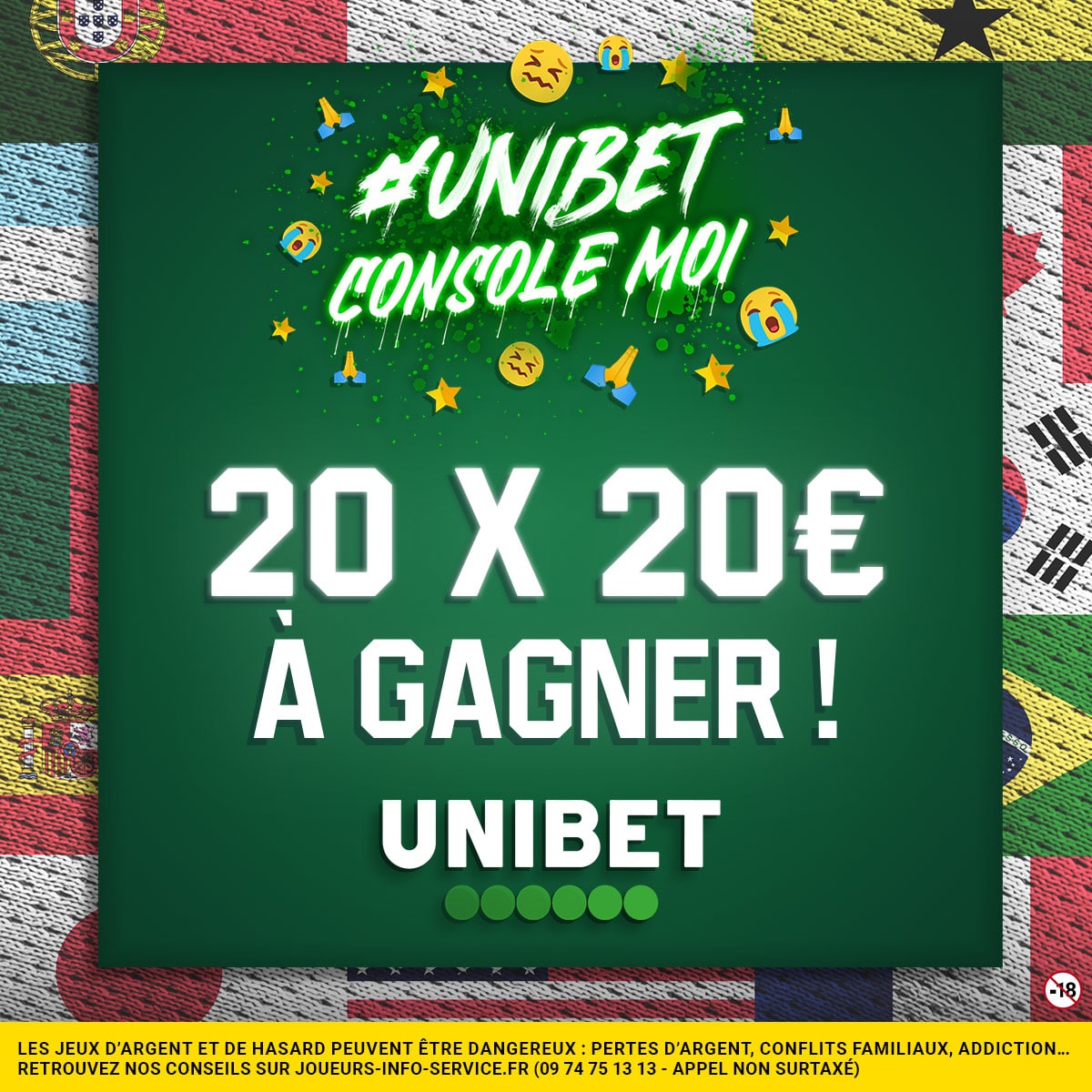 ❌ Enorme surprise avec la défaite de l'Argentine 🤯 On vous réconforte avec 20 x 20€ de Freebets !

👉 RT + #UnibetConsoleMoi