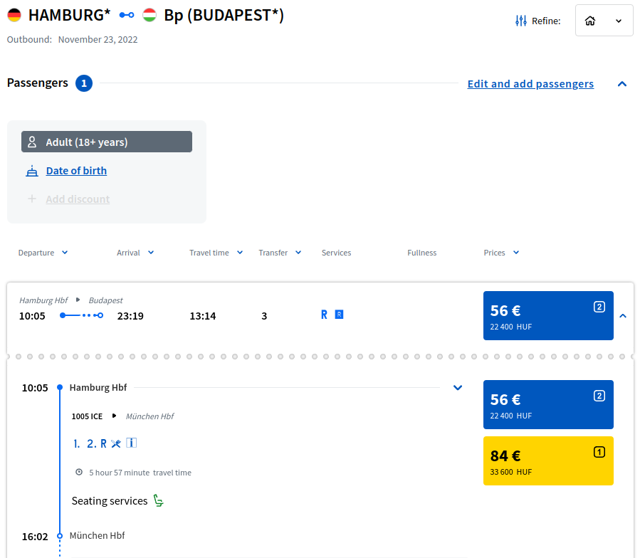 Hamburg - München für 135€ oder Hamburg - Budapest (über München) für 56€... was ist da los mit der <a href="/DB_Bahn/">Deutsche Bahn Personenverkehr</a>? Einfach hier mal probieren: mavcsoport.hu