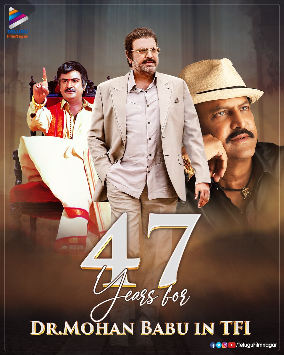 telugufilmnagar's tweet photo. Be it Protagonist, Antagonist or any Character, he nails it like a King!!๐ฅ
Congratulating Collection King Dr. @themohanbabu on completing 47 Glorious Years In TFI!! ๐ซ๐
#MohanBabu #MB47 #TFNWishes #TeluguFilmNagar https://t.co/UHKThTHnxn
