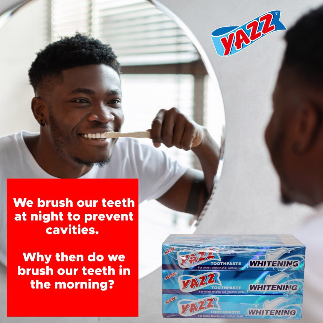 yazz_products's tweet photo. ๐ด๐ Why do we brush our teeth at night?
Letโs hear from those who brush twice a day.
#yazztoothpaste #oralcare #yazztoothbrush https://t.co/IwOmTRFzxJ