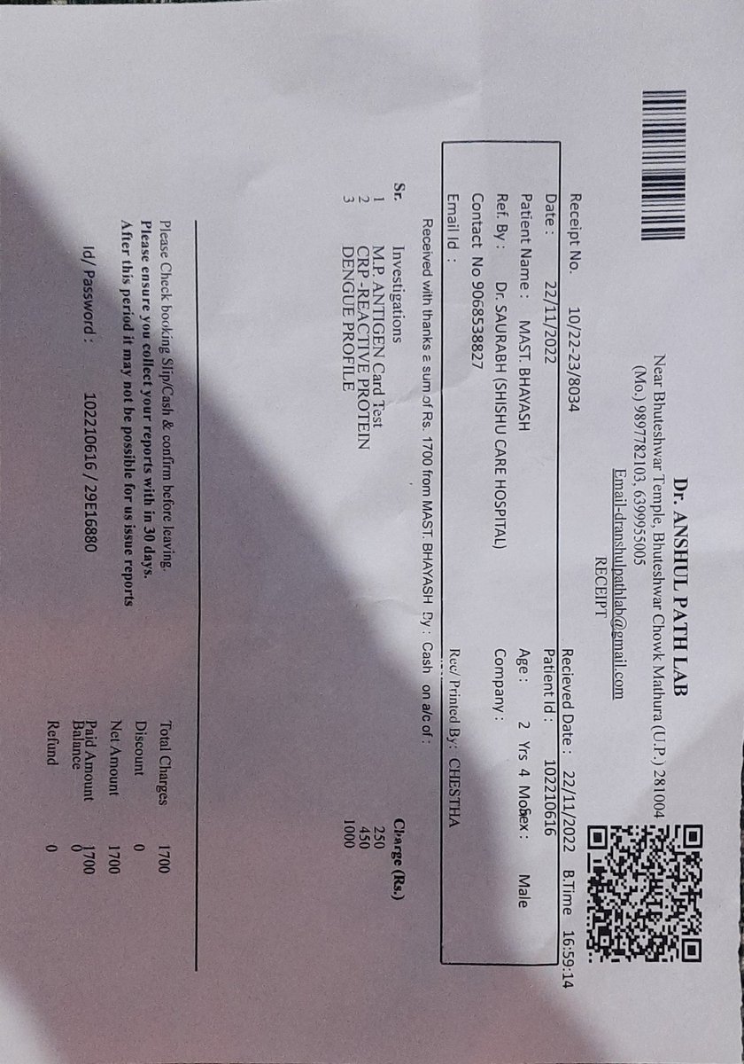 pathak_gajendra's tweet photo. @myogiadityanath @UPGovt I pay 1000 rupees for Dengue check up
Previous year govt. give instructions for charge noiminal check up fee. 
Kindaly request to continue same as Previous year. Too much for public
#public_issue #Dengu https://t.co/qAELwIHHv0