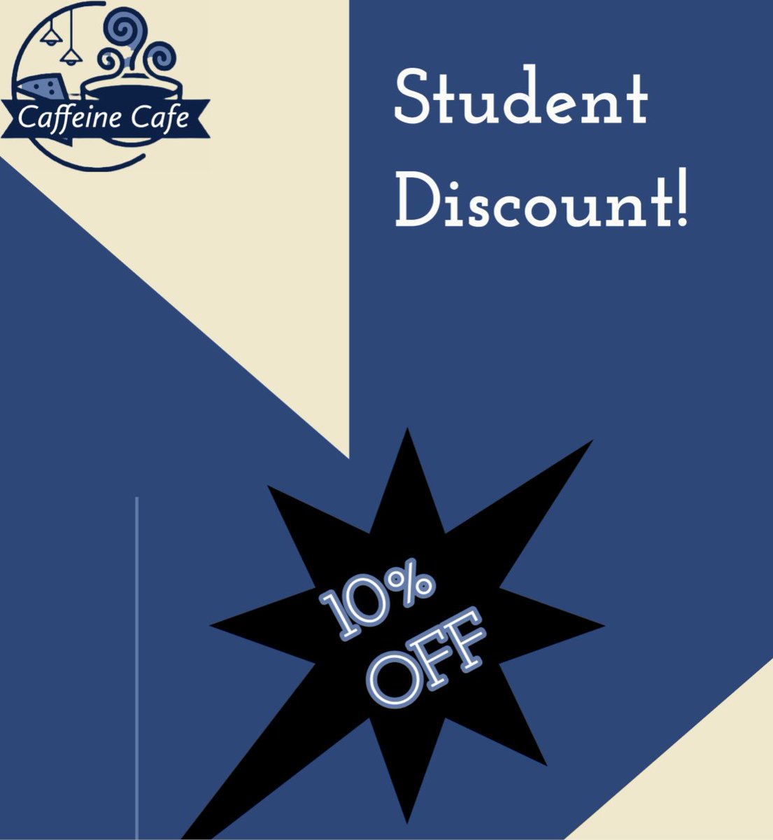 CaffeineCafe1's tweet photo. Hi everyone, we are pleased to now offer student discount! https://t.co/FfZeZ8MtLZ