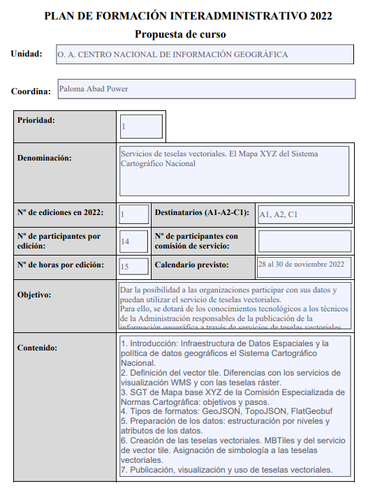 El lunes 28 arranca el curso «Servicios de teselas vectoriales. El Mapa XYZ del Sistema Cartográfico Nacional» dentro del Plan de Formación Interadministrativo IGN-CNIG (2022) <a href="/IGNSpain/">Instituto Geográfico Nacional-O.A.CNIG</a>, en el que junto con <a href="/riojadigital/">Digitalízate con La Rioja</a> colaboramos activamente mitma.gob.es/recursos_mfom/…