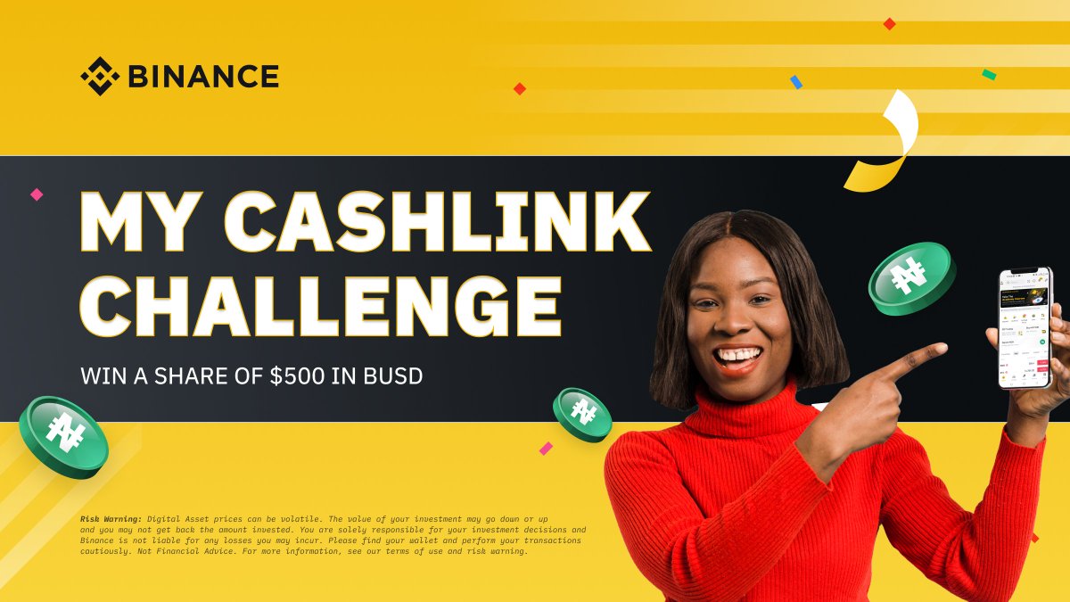 💰#MyCashlinkchallenge giveaway💰 

$500 prize pool👉🏽20 lucky winners  

To enter:
🔸Retweet♻️
🔸Follow @binanceafrica
🔸Share 📸 of yourself using the Cashlink feature, tag 5 friends using #MyCashlinkChallenge
🔸Fill entry➡️ forms.gle/B4PxExoiZaAr9g…