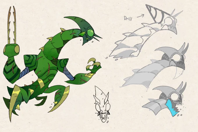 Mantis creature designs and initial sketches  