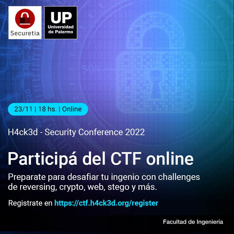 El cierre de #H4ck3d Security Conference 2022 contará con un #CaptureToFlag (CTF) para todos aquellos que se animen a desafiar su ingenio y resolver diferentes retos informáticos 💻🧑‍💻📲

¿Estás listo para participar? 

➡️Registrate en ctf.h4ck3d.org/login?next=%2F…