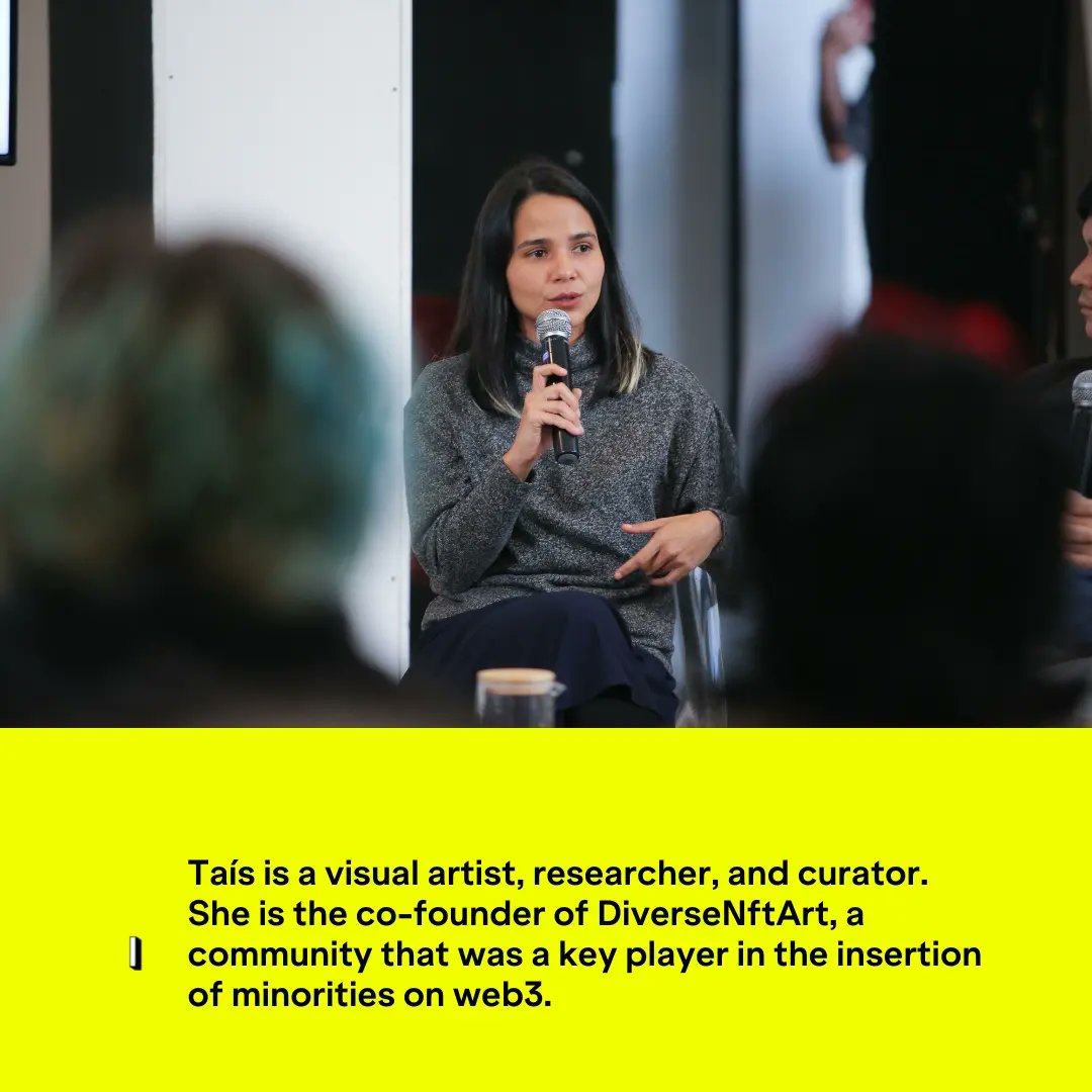 Taís is a visual artist, researcher, and curator. She is co-founder of DiverseNftArt, a community that was a crucial player in the inclusion of minorities on web3.
In her speech, she reports the growth, apex, and end of HEN, and how she has been with the it since the beggining.
+