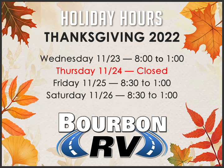 Please be aware that our normal operating schedule will be adjusted this week for the Thanksgiving holiday.

A limited staff will be on-site to assist you will sales and parts on Friday and Saturday.