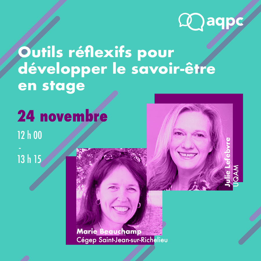 |💻Webinaire: 24 novembre |
Les qualités humaines sont indispensables sur le marché du travail. Découvrons des outils réflexifs et pratiques pour accompagner les stagiaires et développer leur savoir-être.
aqpc.qc.ca/fr/en-cours