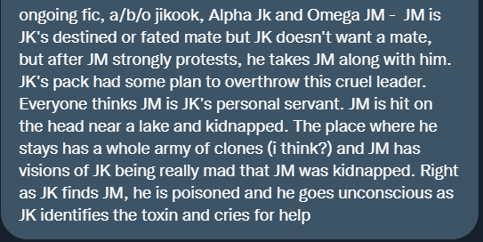 -2489267

⚠️A/B/O

TW/ Attempted sexual assault, abduction, poisoning 

Pairing: Jikook 

[ #btslostandfoundao3 ]