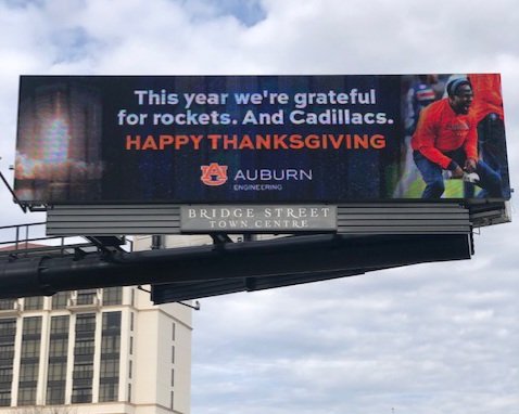 Cool billboard, Huntsville. Happy Thanksgiving! War Eagle.
