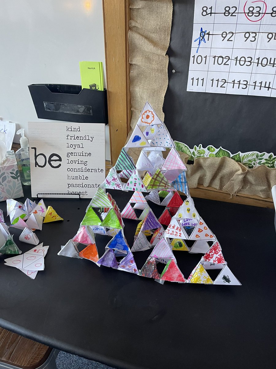 These kiddos worked hard together as a team to create a tetrahedron! Thanks <a href="/SmithJenif/">Jenifer Smith</a> for bringing so much math joy to our room today!😊