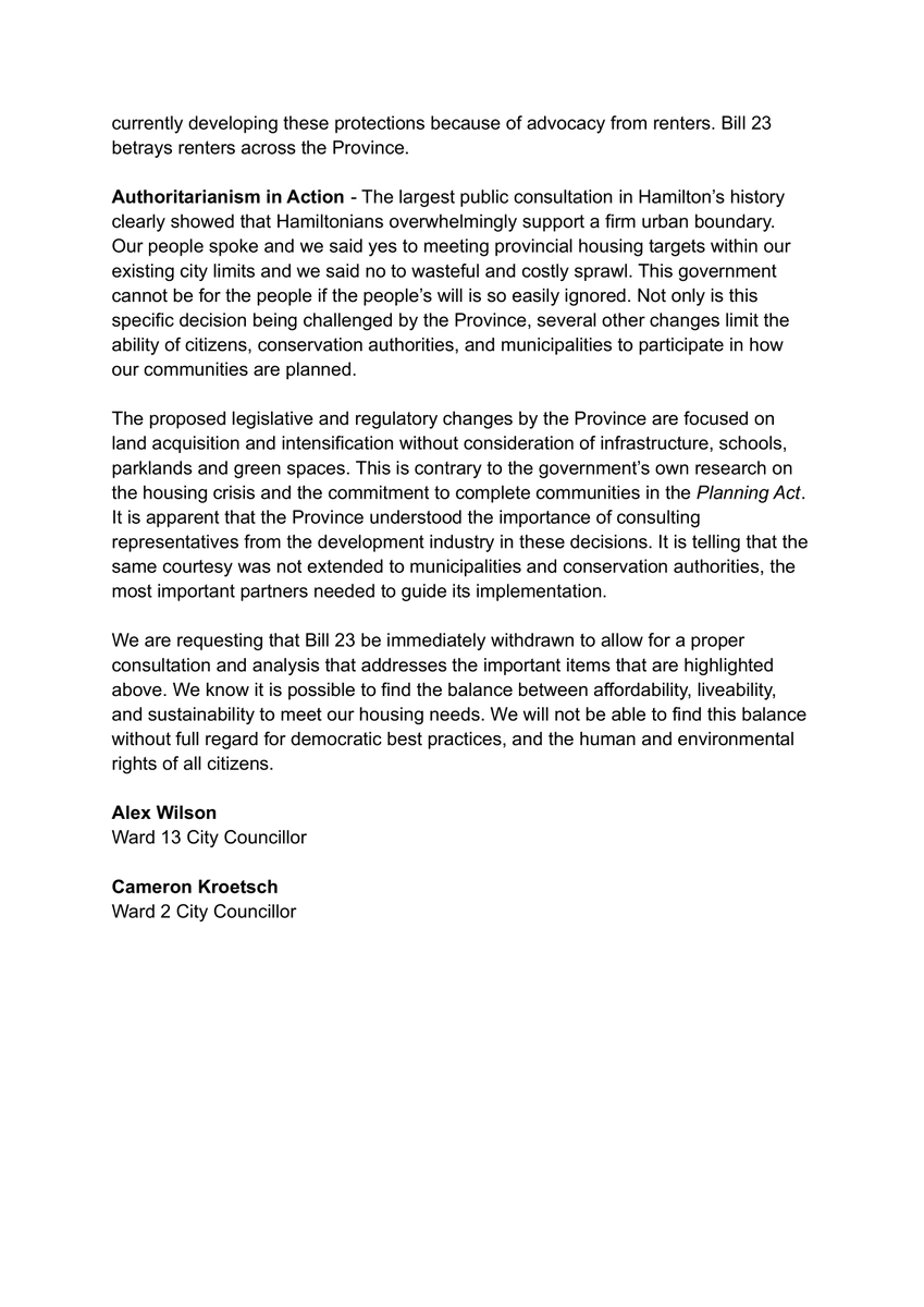 alexwilson96's tweet image. Myself and Ward 2 Cllr. @CameronKroetsch wrote to @LaurieScottPC requesting #Bill23 be immediately withdrawn. #StopSprawl #SaveFarmland

Bill 23 isn't about housing it's about maximizing developer profits. We need real solutions that put people and planet ahead of private profit.