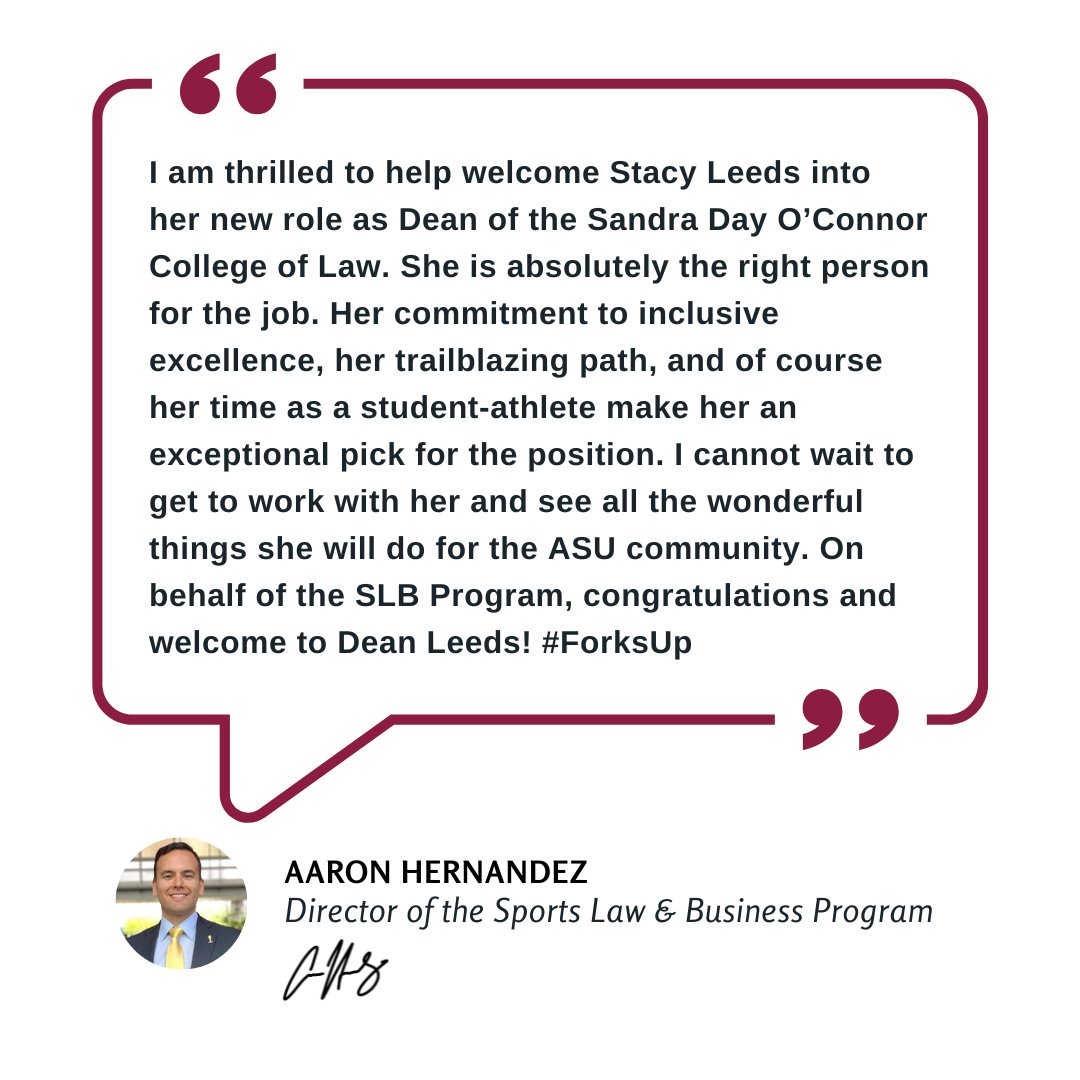 Please join us in welcoming <a href="/stacyleeds/">Stacy Leeds</a>, the Dean of the Sandra Day O'Connor College of Law! #ForksUp 🔱