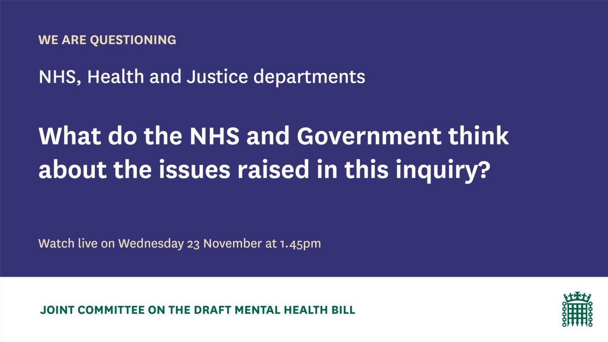 Join us on Wednesday 23 November at 1.45pm to hear from the NHS and Government Health and Justice Departments With @DHSCgovuk and @MoJGovUK, including Ministers @mariacaulfield and @DamianHinds, and @NHSEngland 📺Watch here: parliamentlive.tv/Event/Index/2b…