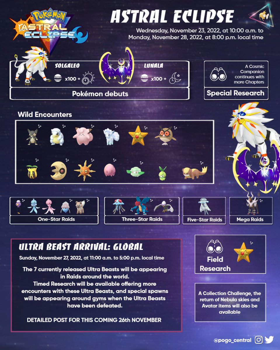 Pokemon Go Reveals Astral Eclipse Event Introducing Solgaleo and Lunala