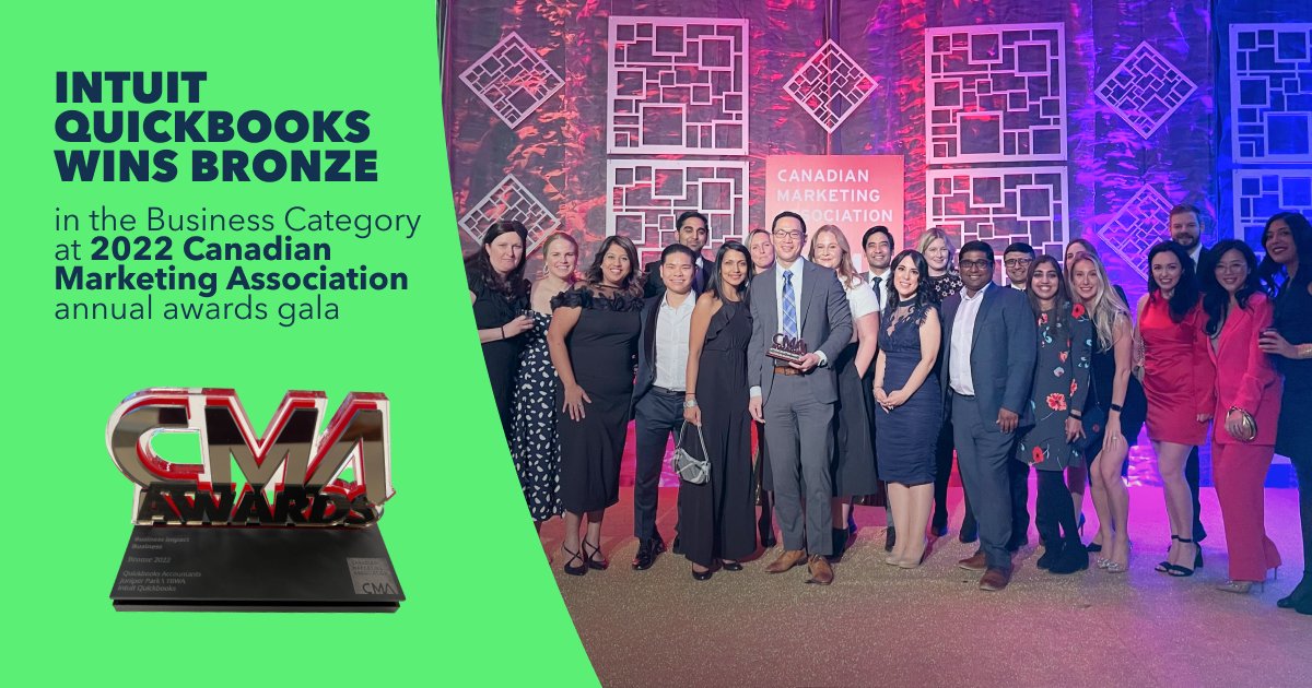 IntuitAcctsCA's tweet photo. We are proud to share that @QuickBooksCA won Bronze in the Business Category at the 2022 Canadian Marketing Association annual awards gala for our first QuickBooks Online Accountant campaign in Canada, “The Chase is Over.” #QuickBooks #ProAdvisors #AccountingPros #CMAgala https://t.co/4LwJZw3DpS