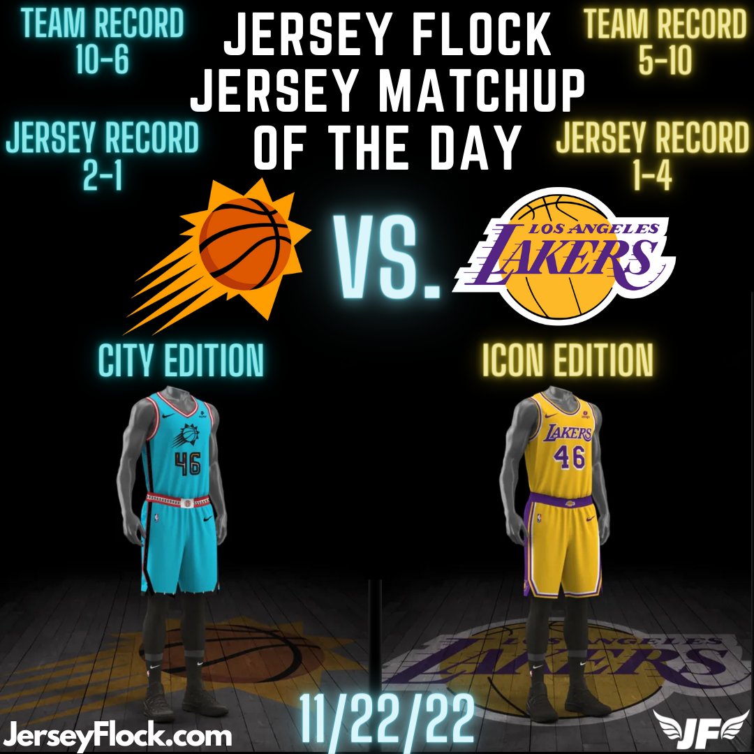 ShopJerseyFlock.com (@jerseyflock) on Twitter photo Today's <a href="/JerseyFlock/">ShopJerseyFlock.com</a> Jersey Matchup of the Day!
Great jersey matchup tonight on TNT 🔥 The Suns wear their new city edition jerseys, while the Lakers wear their all yellow Icon edition jerseys. Who you got winning?🤔 Today's <a href="/JerseyFlock/">ShopJerseyFlock.com</a> Jersey Matchup of the Day!
Great jersey matchup tonight on TNT 🔥 The Suns wear their new city edition jerseys, while the Lakers wear their all yellow Icon edition jerseys. Who you got winning?🤔