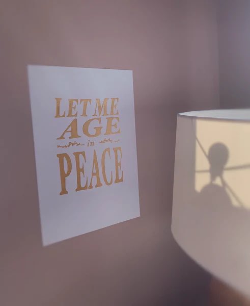 saratea's tweet photo. LET ME AGE IN PEACE embroidered design avail through the end of 2022 along with a limited run print of 13 screenprinted light gold 12” x 18” posters I created with a handpainted screen  https://t.co/gTRk2DgHzT

Poster https://t.co/aCYkWVdFS0  #supportartists #shopsmall RT 💫 https://t.co/CAXPLzPesD