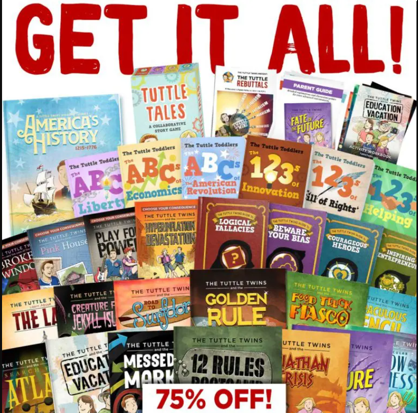 The Tuttle Twins are on sale! 
Get this set of books today for 75% off.  
Teach kids about money, property rights, free markets, personal responsibility, natural rights, and ways to help preserve our liberty.  

tuttletwins.com/bf/ref/4Liberty