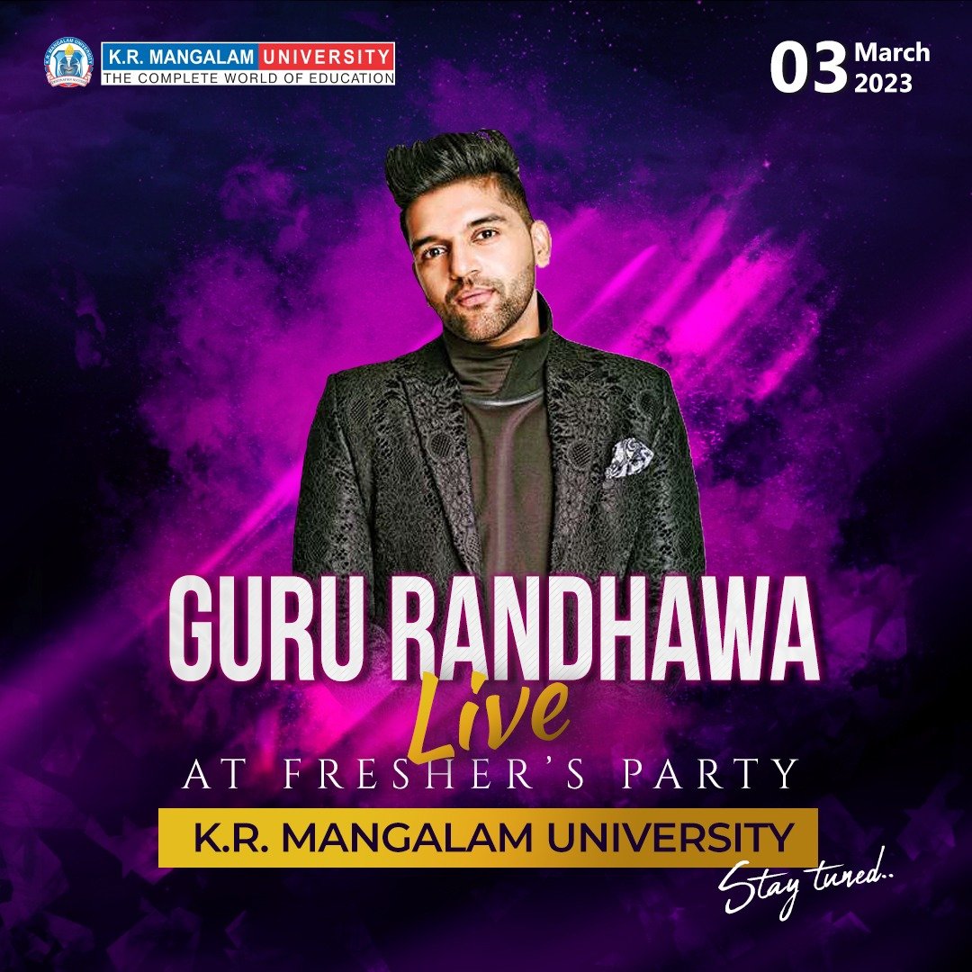 K.R. Mangalam University (@krmuniversity) on Twitter photo The 2023 Fresher's Party will be high octane. 
Gear up for "High Rated Gabru". The sensation, the most popular Indian singer and live performer is all set to perform at our campus on 03 March 2023. 
Hold your breaths!!!
#KRMU #freshers #party #students #education #celebration The 2023 Fresher's Party will be high octane. 
Gear up for "High Rated Gabru". The sensation, the most popular Indian singer and live performer is all set to perform at our campus on 03 March 2023. 
Hold your breaths!!!
#KRMU #freshers #party #students #education #celebration