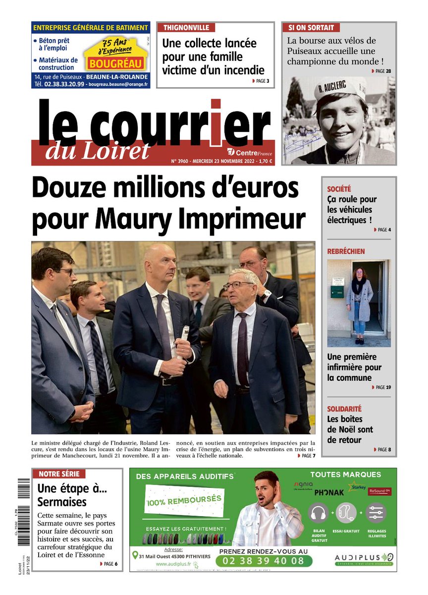 🔴À la Une demain, dans le <a href="/courrier_loiret/">Le Courrier du Loiret</a> :

<a href="/RolandLescure/">Roland Lescure</a>, s’est rendu à l’usine Maury Imprimeur pour évoquer les aides de l’État aux entreprises impactées par la crise énergétique.

Plus d'information sur les annonces dans l'édition de la semaine du Courrier du Loiret !🗞️