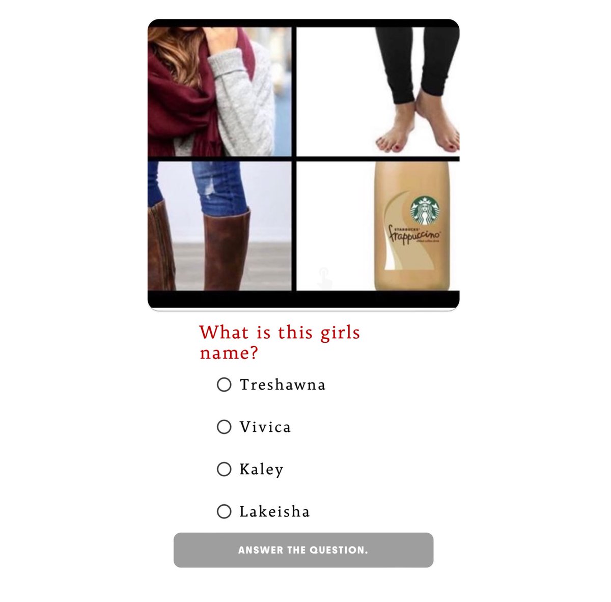 #whatsThisGirlsName 

#blacktwitter #blacktwitterapp #blacktwitterverificationquestions

the-black-domain.web.app for more questions