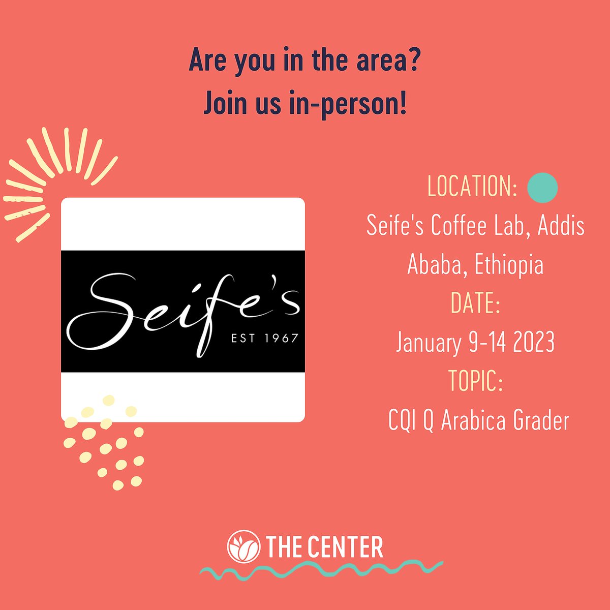 TheCenterCoffee's tweet photo. The #cqi Q Grader Combo Training and Exam and Q Arabica Calibration courses will be held at Seife's Coffee lab in beautiful Addis Ababa and instructed by our own and only Tim Heinze. Registrations are closing soon so be quick to snatch your place!

#learnsmart #coffeeeducation https://t.co/51OkRHNXFO