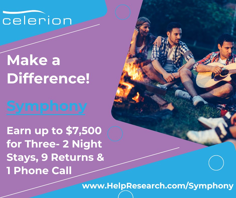Make a Difference! Participate in our Symphony Study and earn up to $7,500 for Three- 2 Night Stays, 9 Returns &amp; 1 Phone Call. To see if you qualify visit HelpResearch.com/Symphony today! 
 #clinicaltrials #clinicalresearch