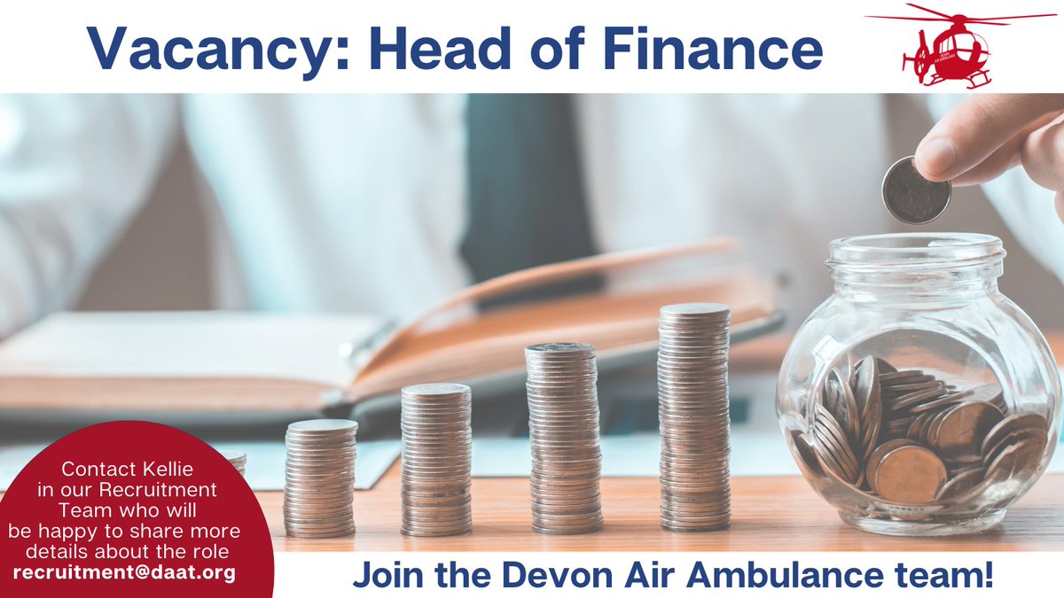 DevonAirAmb's tweet photo. Join an award-winning charity and help to continue providing our life saving service to the people of Devon. 
To find out more and apply for the Head of Finance vacancy, visit our website:
https://t.co/jWd5RVFCVa
#Finance #Charity #Devon https://t.co/Q001fwCryN