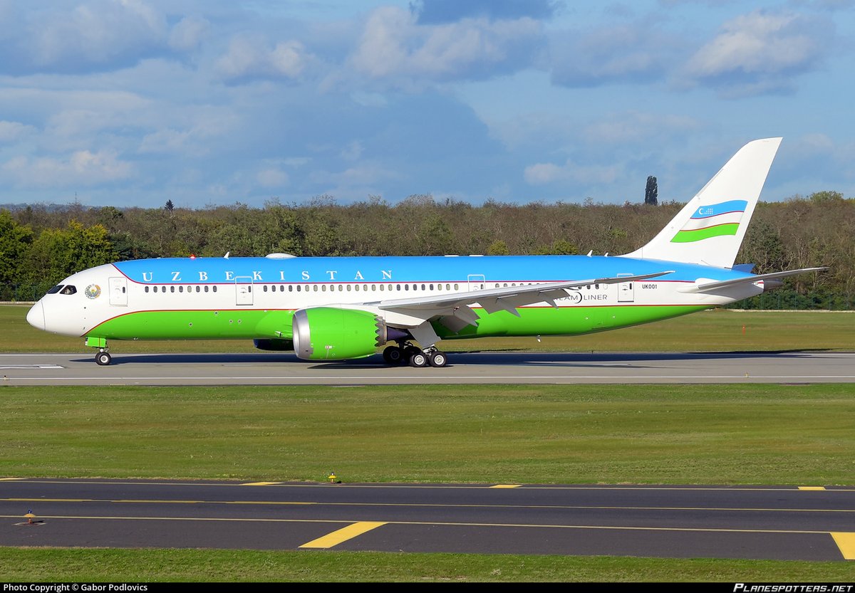 scan_sky's tweet photo. Government Of Uzbekistan 🇺🇿 - Boeing 787-8 - #UK001 - #UZB1

President of Uzbekistan Shavkat Mirziyoyev 🇺🇿 Returning Back To Uzbekistan 🇺🇿 After A Visit To Paris 🇫🇷 At The Invitation Of French President Emmanuel Macron 🇫🇷 https://t.co/1K1hgM9ZID