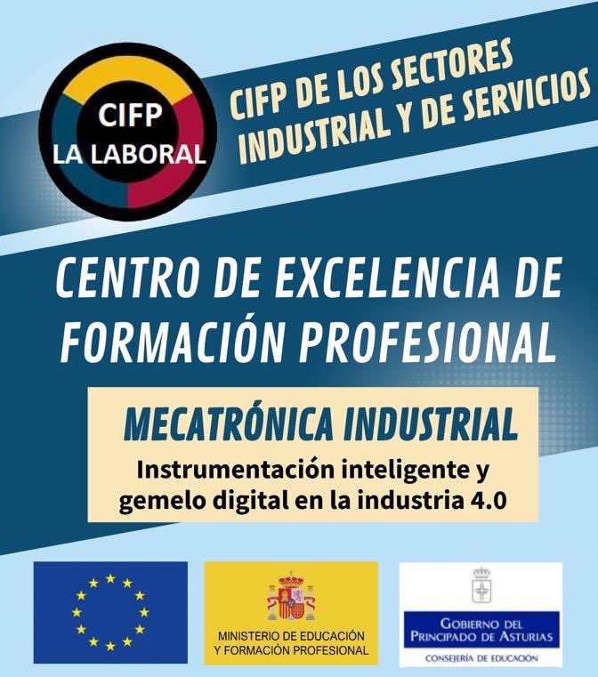 lalaboralcifp's tweet photo. Desde hoy el CIFP la Laboral pertenece a la Red Estatal de Centros de Excelencia de Formación Profesional. 
➡️En la especialidad de Mecatrónica Industrial: Instrumentación inteligente y gemelo digital en la industria 4.0 https://t.co/iM8Q604Ycf