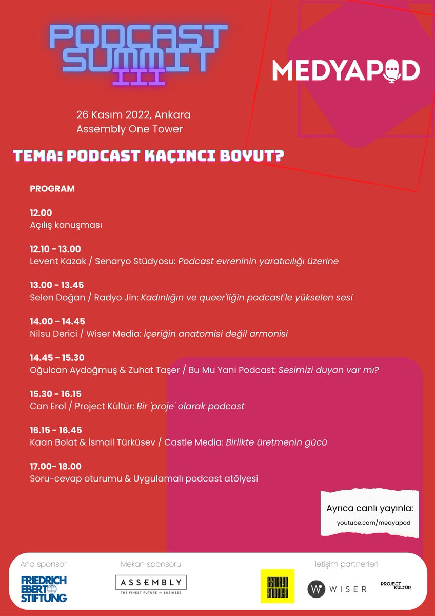 #PodcastSummitIII'ün programı belli oldu! Cumartesi günü görüşmek için çok heyecanlıyız!