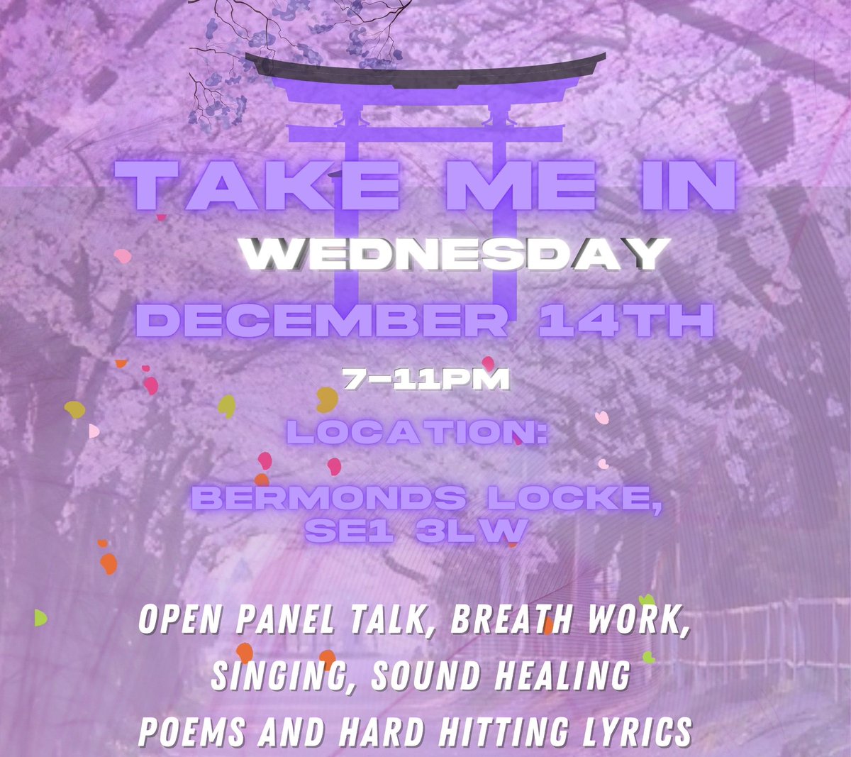 TakeMeInLDN's tweet image. We looking after your soul on the 14th

Open Panel Discussion 
Sound Healing
Breath Work
Poetry 
Hard hitting lyrics ! 

Get a free ticket 

eventbrite.co.uk/e/take-me-in-t…