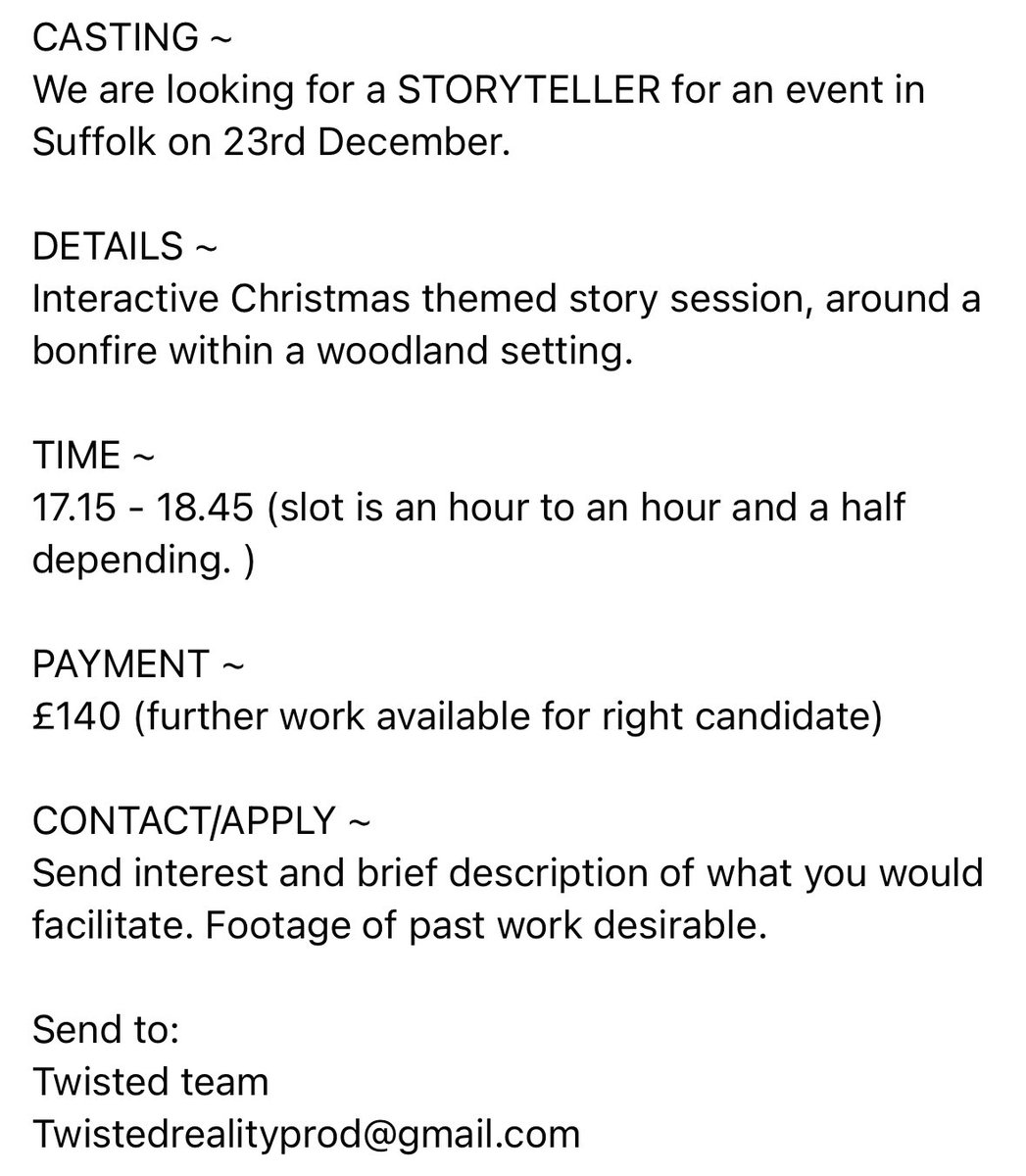 #SUFFOLK storytellers make yourselves known. 

#Casting #storyteller