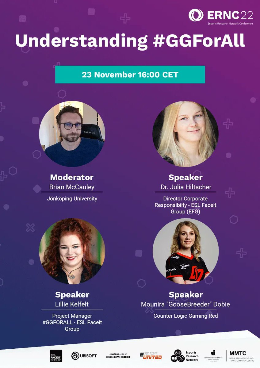 Esports Research Network Conference 2022 (@ern_conference) on Twitter photo A sustainable future for #esports means everyone should feel welcome. We have panels live on twitch tomorrow to address this. At 16:00 we look at the #GGFORALL initiative by <a href="/ESL/">ESL</a> with @JuliaHiltscher, <a href="/LillieKlefelt/">Lillie Klefelt</a> and <a href="/goosebreeder/">FLY GooseBreeder</a> buff.ly/3TTn43c A sustainable future for #esports means everyone should feel welcome. We have panels live on twitch tomorrow to address this. At 16:00 we look at the #GGFORALL initiative by <a href="/ESL/">ESL</a> with @JuliaHiltscher, <a href="/LillieKlefelt/">Lillie Klefelt</a> and <a href="/goosebreeder/">FLY GooseBreeder</a> buff.ly/3TTn43c