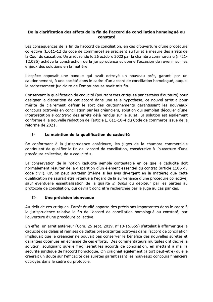 RulesForGrowth's tweet image. Publication n•1 - Pôle restructuration 📄 
Flora Fournier,  du pôle #restructuration nous propose son commentaire d’un arrêt de la Chambre com.(n°21-12.085) intitulé : « De la clarification des effets de la fin de l’accord de #conciliation homologué ou constaté »
Bonne lecture !